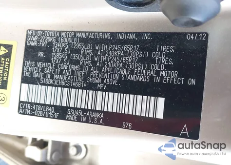 2012 Toyota Highlander Se V6 из США, поврежденный, VIN 5TDBK3EH8CS146814